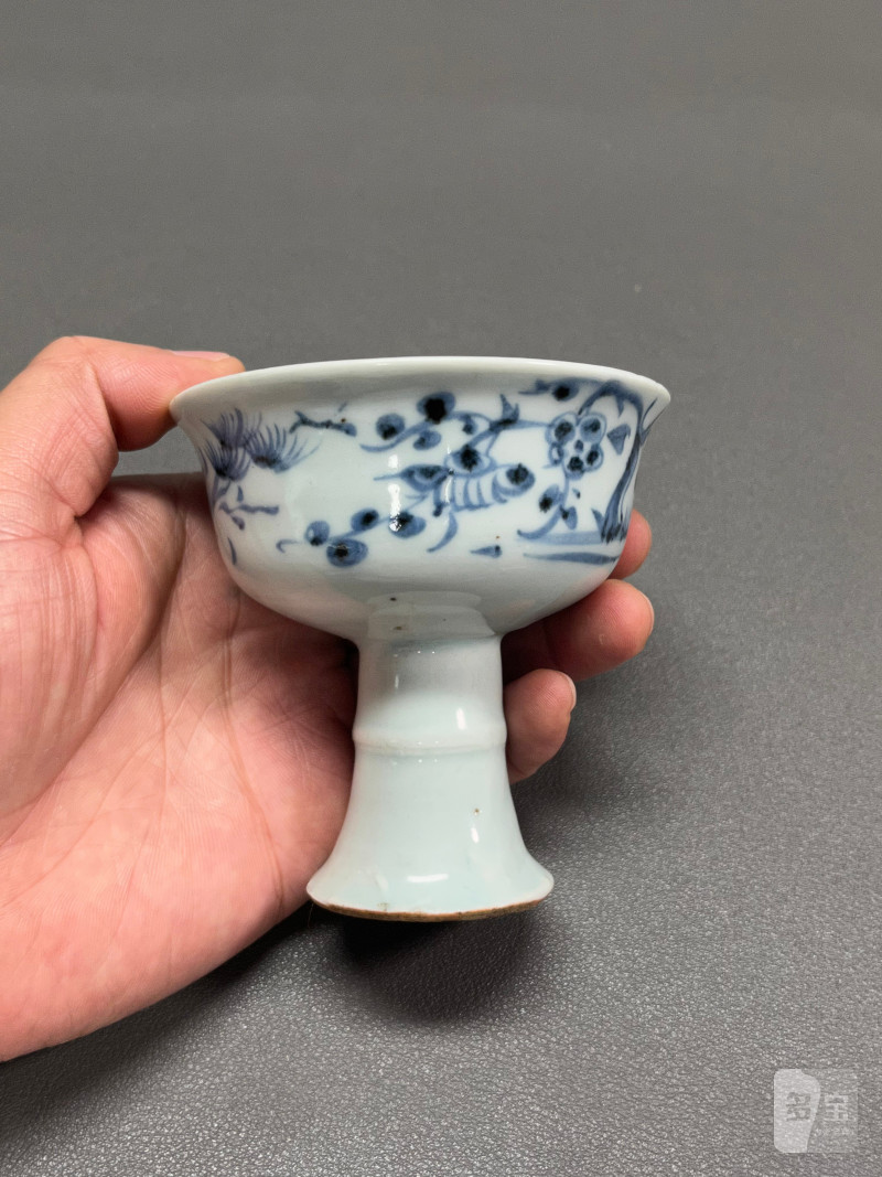 元  青花花卉纹高足杯 - 图5